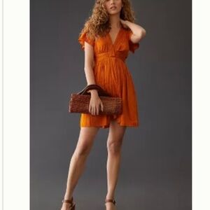 By Anthropologie Deep V- Neck Vibrant Mini Dress - NWT